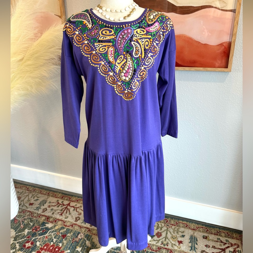 Judy Beth & CO Vintage Hand Painted Drop Waist Dress - Picture 4 of 11